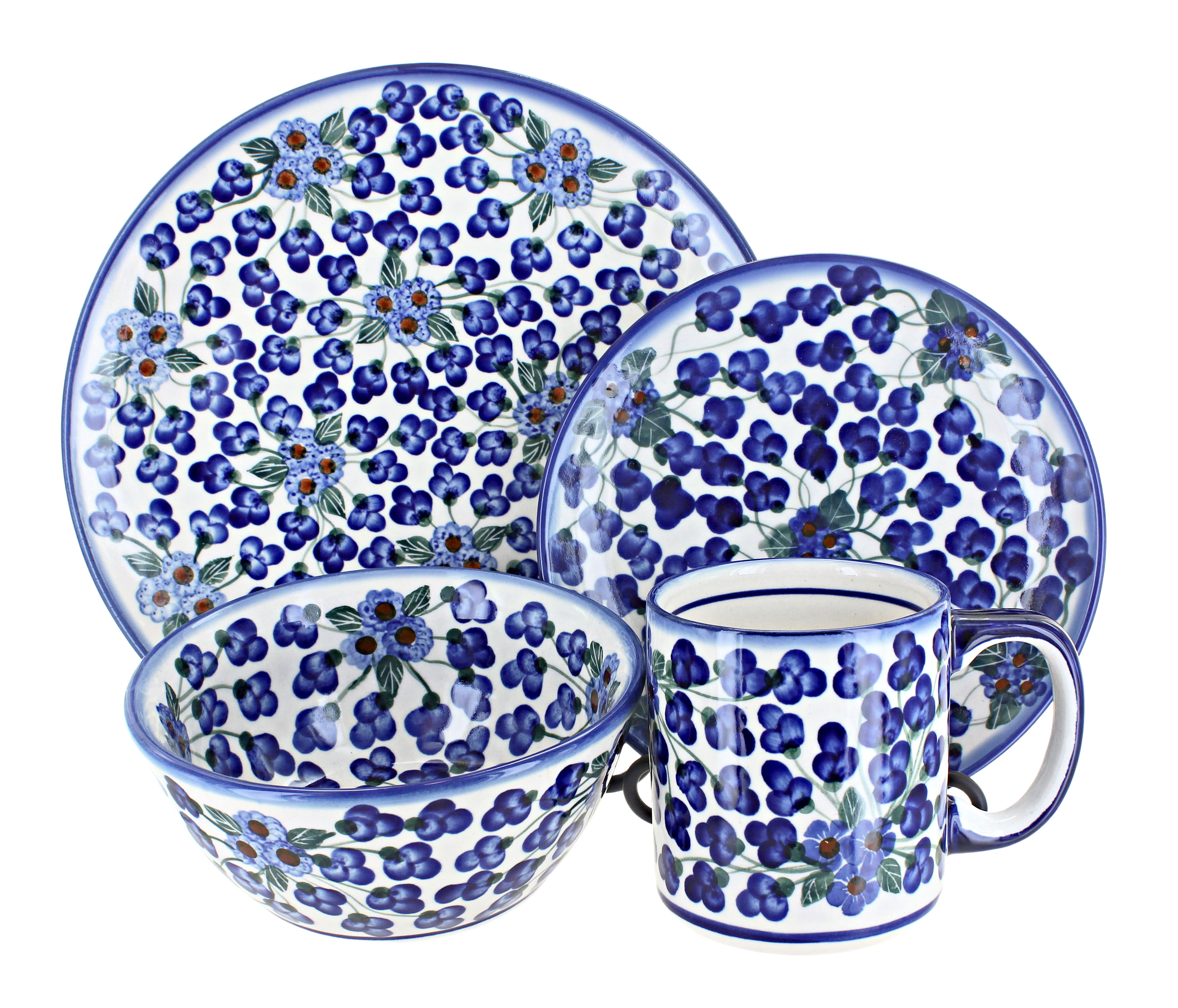 Blue Rose Polish Pottery Royal Vine 4 Piece Place Setting Service for 1